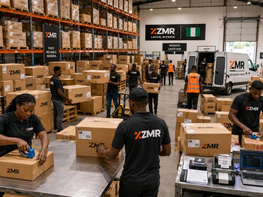 ZMR Shop warehouse team and product inventory in Nigeria